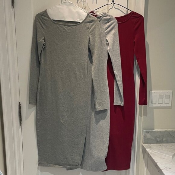 Bundle of Three Shein Long Sleeve Dresses in Gray and Red - Picture 1 of 6